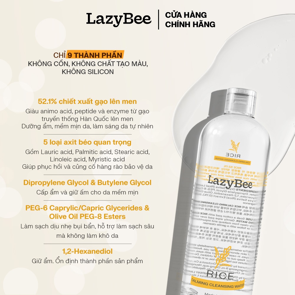 Chất lượng [jumbo Size] Nước Tẩy Trang Gạo Lazybee 500ml Dịu Nhẹ Tiêu Chuẩn