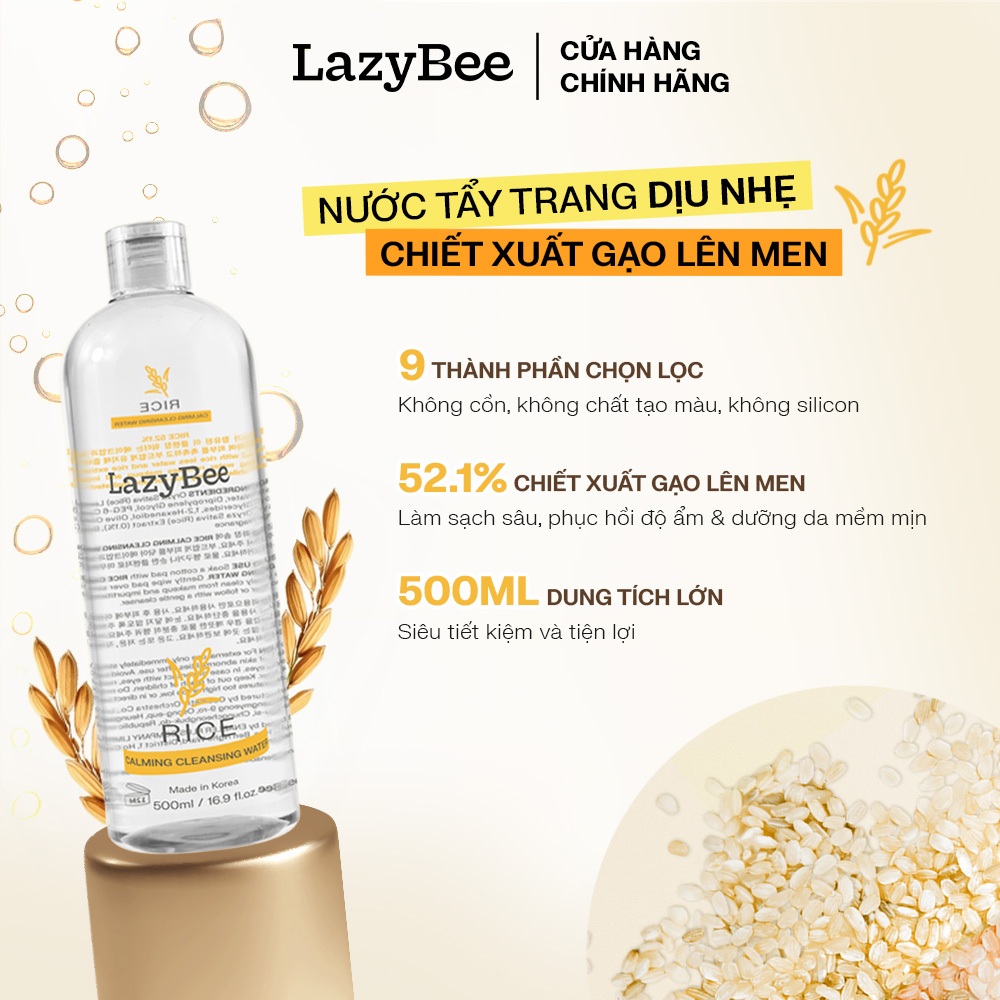Thiết kế của Nước Tẩy Trang Gạo LazyBee 500ml Dịu Nhẹ