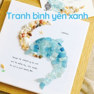 Tranh Handmade Đính Đá Trang Trí, Decor Phòng Bình Yên Xanh, Quà Tặng Ý Nghĩa, Kích thước 20x20cm