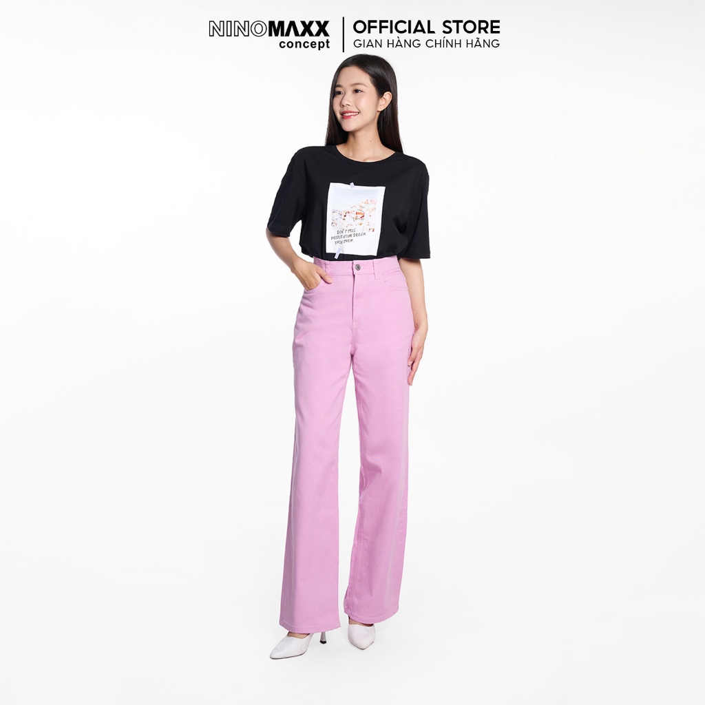 Quần Dài Nữ Chất Kaki Co Giãn Nhẹ Lưng Cao Ống Suông Thời Trang NINOMAXX 2208028