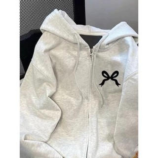 Áo Khoác Hoodie Zip Nữ Form Rộng Nơ In Cực Xinh, Áo Khoác Nỉ Có Nón Style Hàn Quốc, Hoodie Basic Cute 2025