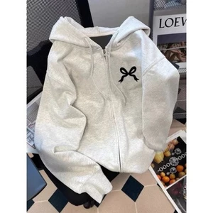 Áo Khoác Hoodie Zip Nữ Form Rộng Nơ In Cực Xinh, Áo Khoác Nỉ Có Nón Style Hàn Quốc, Hoodie Basic Cute 2025
