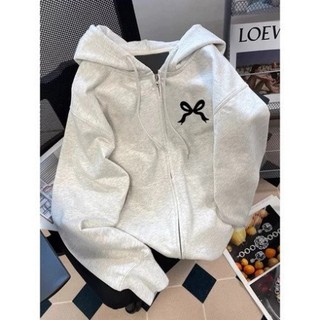 Áo Khoác Hoodie Zip Nữ Form Rộng Nơ In Cực Xinh, Áo Khoác Nỉ Có Nón Style Hàn Quốc, Hoodie Basic Cute 2025