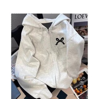 Áo Khoác Hoodie Zip Nữ Form Rộng Nơ In Cực Xinh, Áo Khoác Nỉ Có Nón Style Hàn Quốc, Hoodie Basic Cute 2025