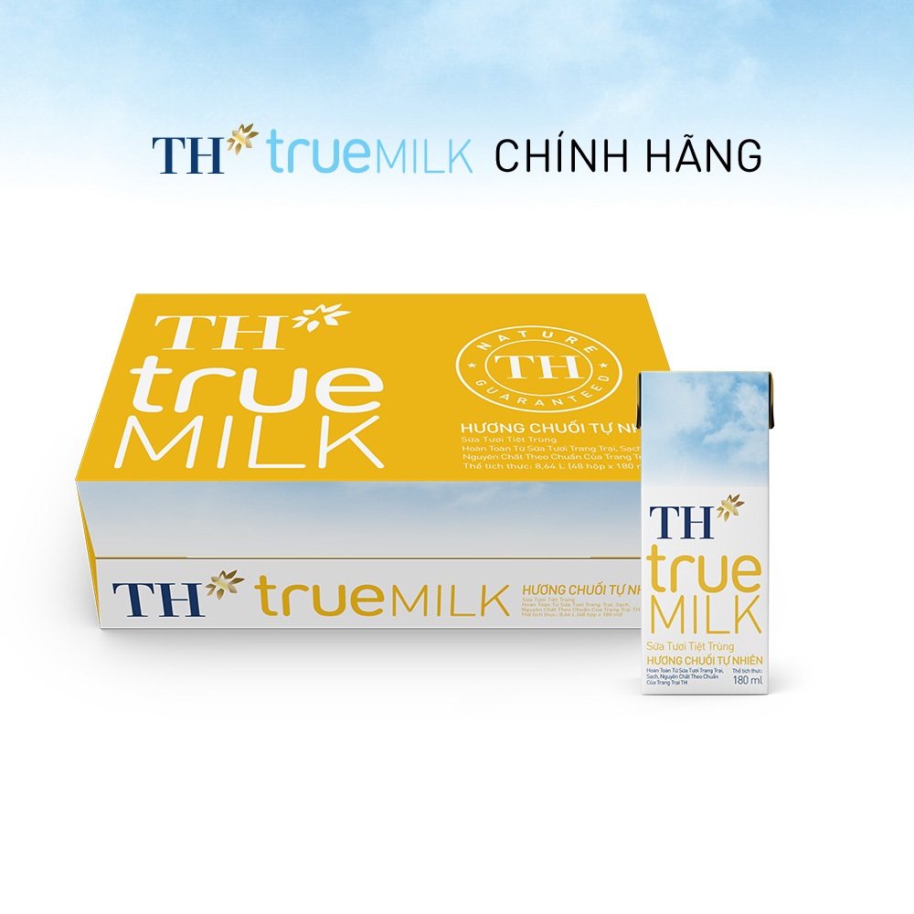 Thùng 48 hộp sữa tươi tiệt trùng TH true MILK hương chuối 180 ml (180 ml x 48)