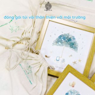 Tranh Handmade Đính Đá Trang Trí, Decor Phòng Bình Yên Xanh, Quà Tặng Ý Nghĩa, Kích thước 20x20cm