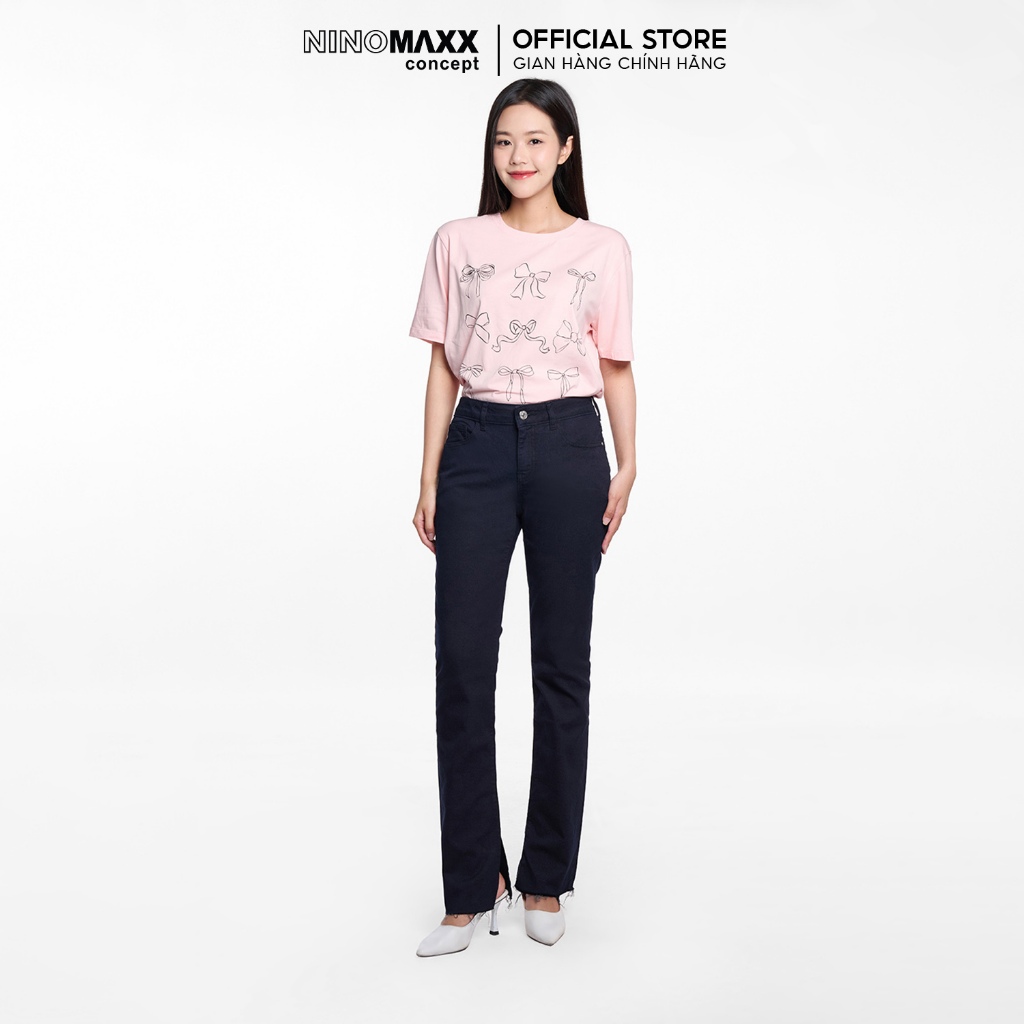 Quần Dài Nữ Dáng Suông Ống Loe Chất Kaki Mèm Thoải Mái NINOMAXX 2208027