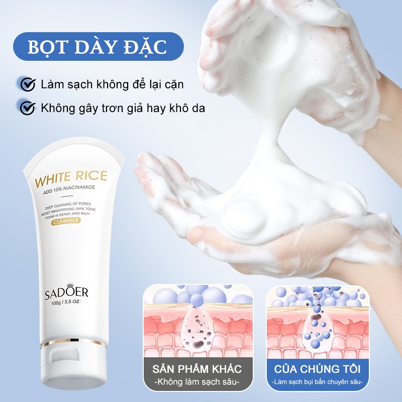 Sữa Rửa Mặt Tinh Chất Gạo & 15% Niacinamide 100ml - Làm Sạch Sâu, Kiềm Dầu Dịu Nhẹ - Cho Da Dầu Mụn & Mọi Loại Da