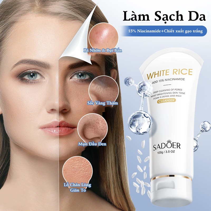 Sữa Rửa Mặt Tinh Chất Gạo & 15% Niacinamide 100ml - Làm Sạch Sâu, Kiềm Dầu Dịu Nhẹ - Cho Da Dầu Mụn & Mọi Loại Da