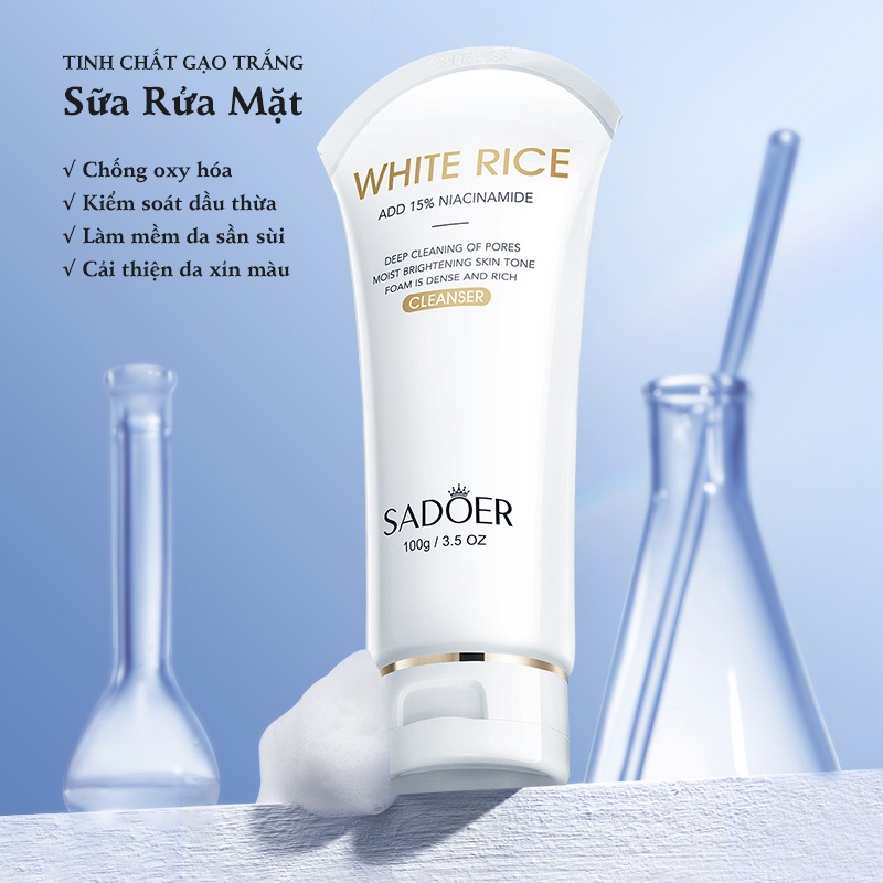 Sữa Rửa Mặt Tinh Chất Gạo & 15% Niacinamide 100ml - Làm Sạch Sâu, Kiềm Dầu Dịu Nhẹ - Cho Da Dầu Mụn & Mọi Loại Da