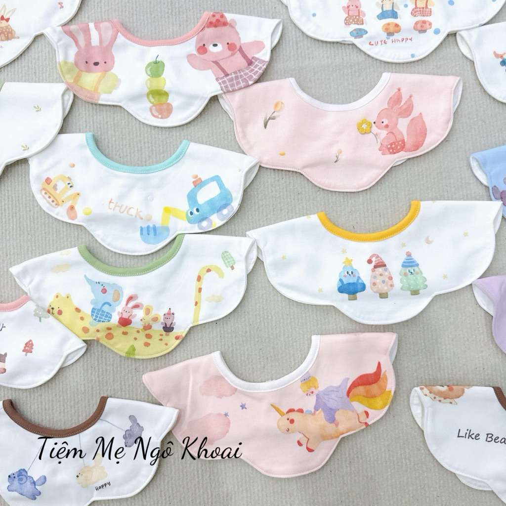 [MD90] Yếm cổ hoa chất liệu cotton mềm mại hoạ tiết xinh xắn đáng yêu cho bé