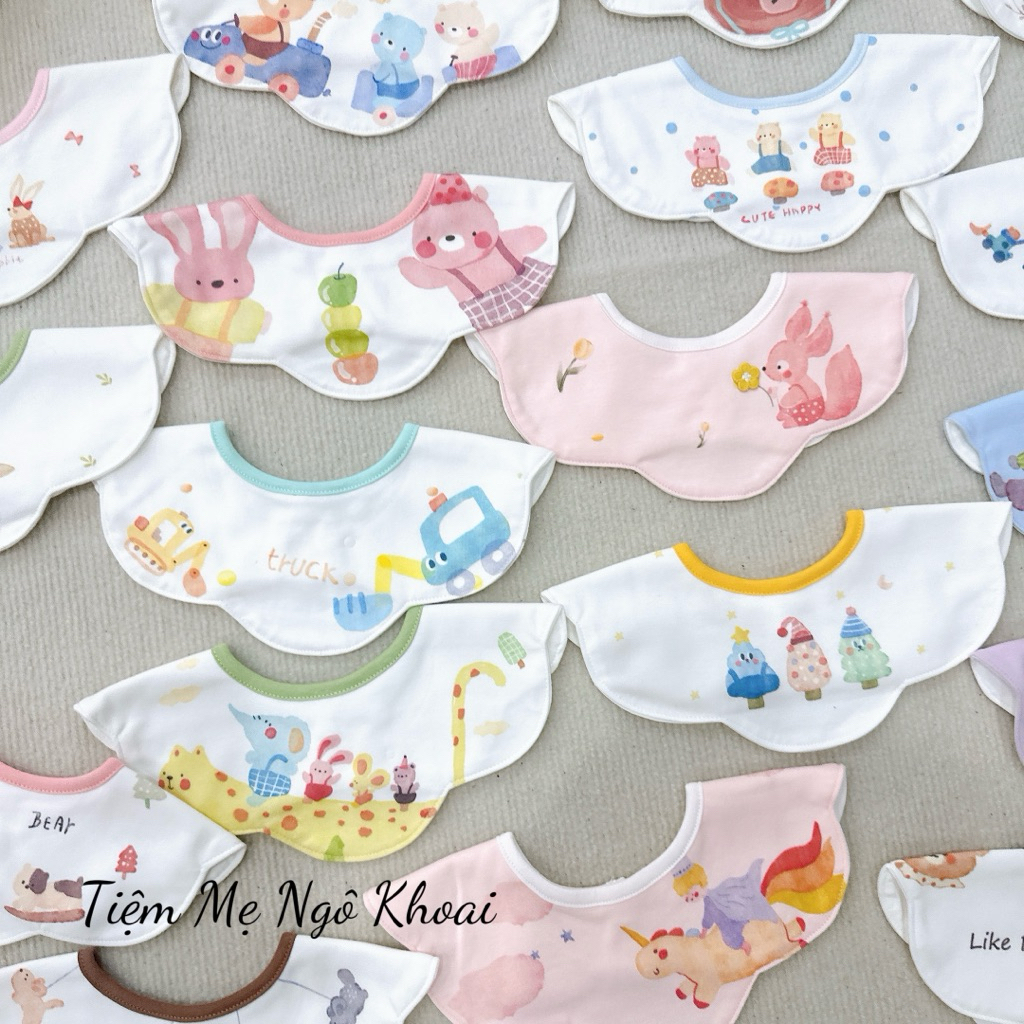 [MD90] Yếm cổ hoa chất liệu cotton mềm mại hoạ tiết xinh xắn đáng yêu cho bé