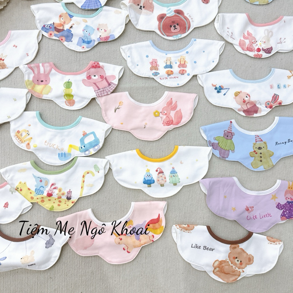 [MD90] Yếm cổ hoa chất liệu cotton mềm mại hoạ tiết xinh xắn đáng yêu cho bé