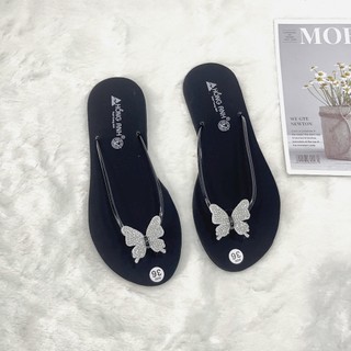 Dép kẹp nữ nơ đính đá IGU,dép xỏ ngón dây mảnh nơ thời trang 3 màu đen,bạc,vàng đủ size.