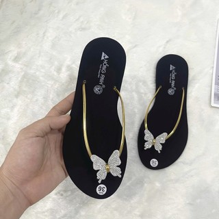 Dép kẹp nữ nơ đính đá IGU,dép xỏ ngón dây mảnh nơ thời trang 3 màu đen,bạc,vàng đủ size.