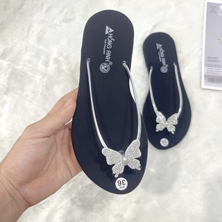 Dép kẹp nữ nơ đính đá IGU,dép xỏ ngón dây mảnh nơ thời trang 3 màu đen,bạc,vàng đủ size.
