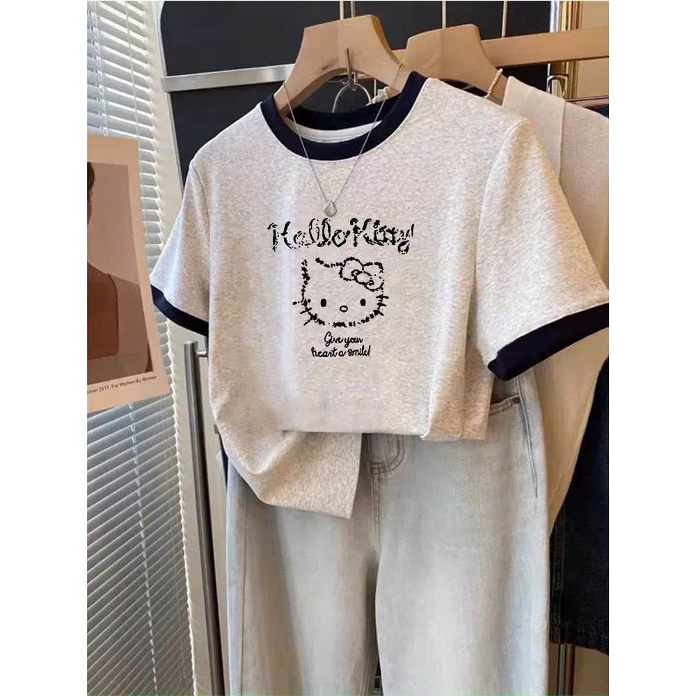 Áo thun nữ tay ngắn in hình Kitty JULY FASHION, Áo phông, Áo thun nữ cổ tròn in hình trẻ trung, Chất thun cotton dày dặn