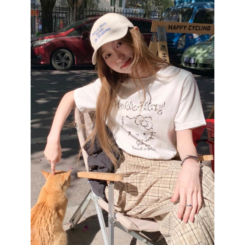 Áo thun nữ tay ngắn in hình Kitty JULY FASHION, Áo phông, Áo thun nữ cổ tròn in hình trẻ trung, Chất thun cotton dày dặn