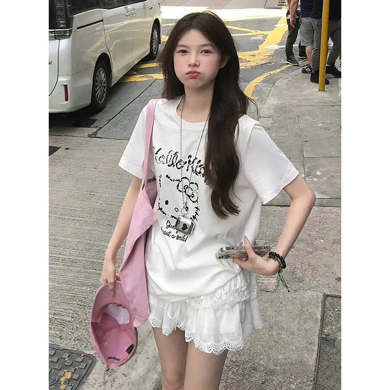 Áo thun nữ tay ngắn in hình Kitty JULY FASHION, Áo phông, Áo thun nữ cổ tròn in hình trẻ trung, Chất thun cotton dày dặn