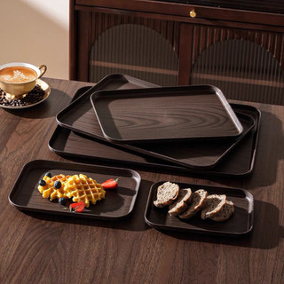 (Loại 1)  Khay giả Gỗ Nhựa m Decor Dùng Để Phục Vụ Đồ Uống, Trưng Bày Quán Cafe, Khay gỗ màu tối, Khay decor trang trí