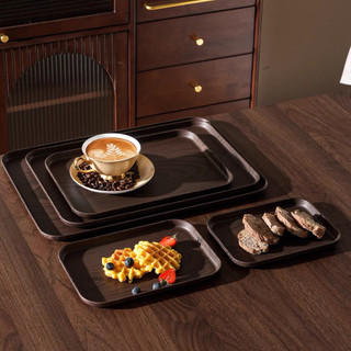 (Loại 1)  Khay giả Gỗ Nhựa m Decor Dùng Để Phục Vụ Đồ Uống, Trưng Bày Quán Cafe, Khay gỗ màu tối, Khay decor trang trí