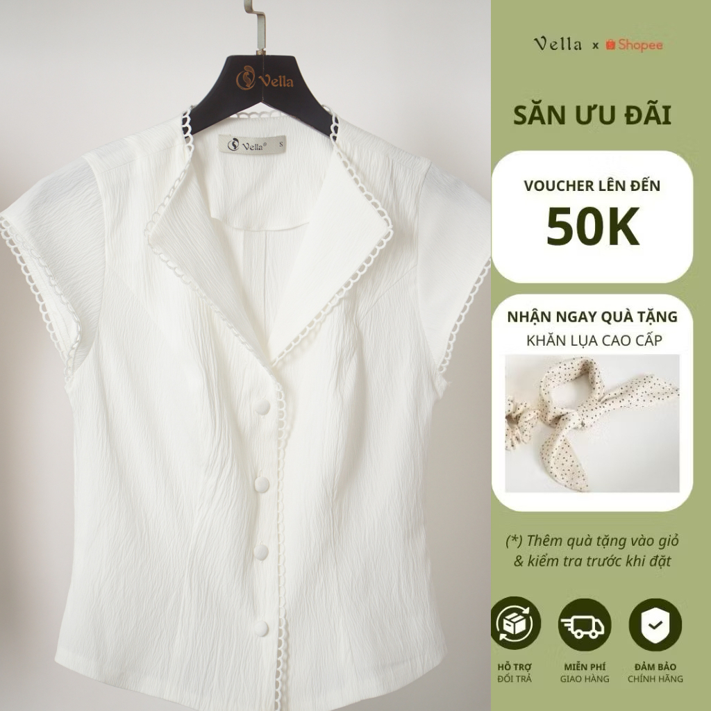 Vella - áo sơ mi tay ngắn dáng peplum & chân váy midi dáng xòe, set bộ Cela đi biển VA25032 VV25033