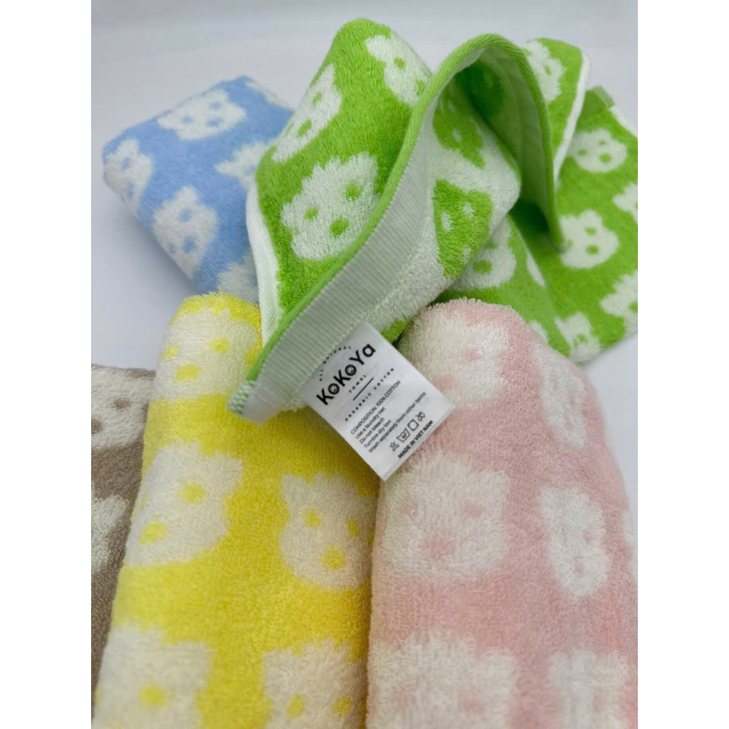 Khăn mặt TC 30x50cm dệt  hình gấu 100% Cotton mềm mịn , thấm hút nước, không phai màu , không xù