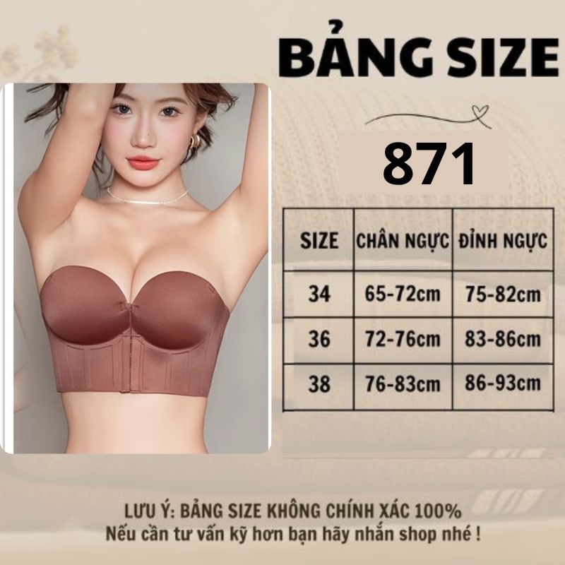 Áo Ngực Nữ Không Dây Cài Trước Mút Độn 8cm Tạo Khe Sexy Chống Tụ, Không Lộ Viền 871