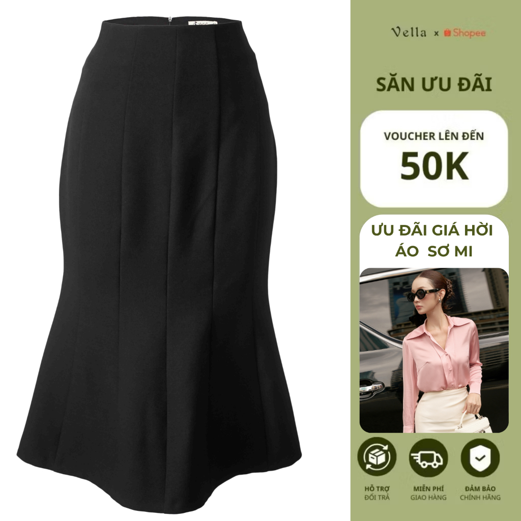 Chân váy đuôi cá công sở màu đen dáng ôm tôn dáng – Vella Fashion VV24108