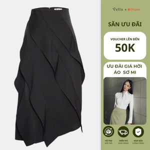 Chân váy bút chì đen dáng dài công sở nữ – Bèo vạt xéo tôn dáng – Vella Fashion VV25129