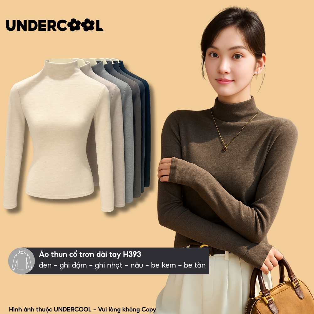 Áo giữ nhiệt cổ thấp UNDERCOOL - Cổ trơn, chất cotton muối tiêu dày dặn, dài tay, dáng ôm tôn dáng H393