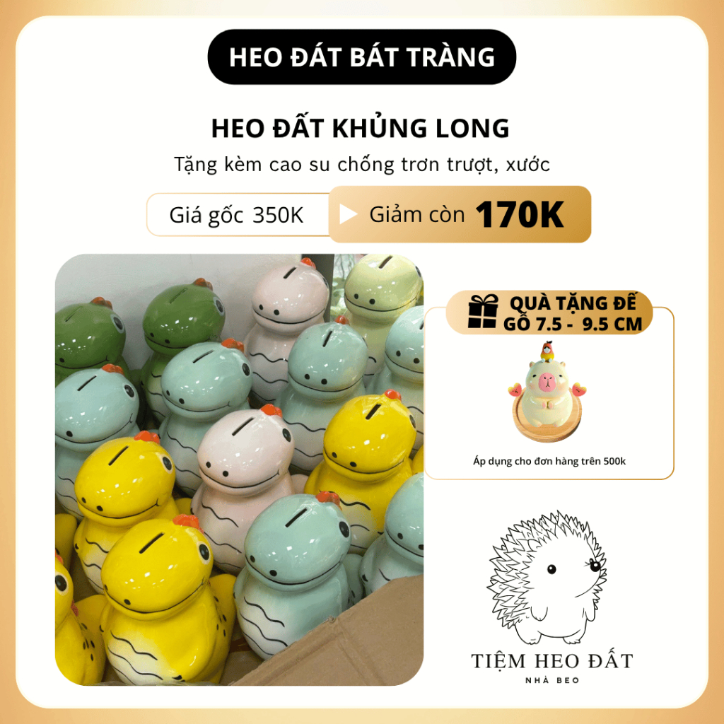 Heo Đất Khủng Long Siêu Cute – Gốm Bát Tràng Tiết Kiệm & Decor Ngộ Nghĩnh