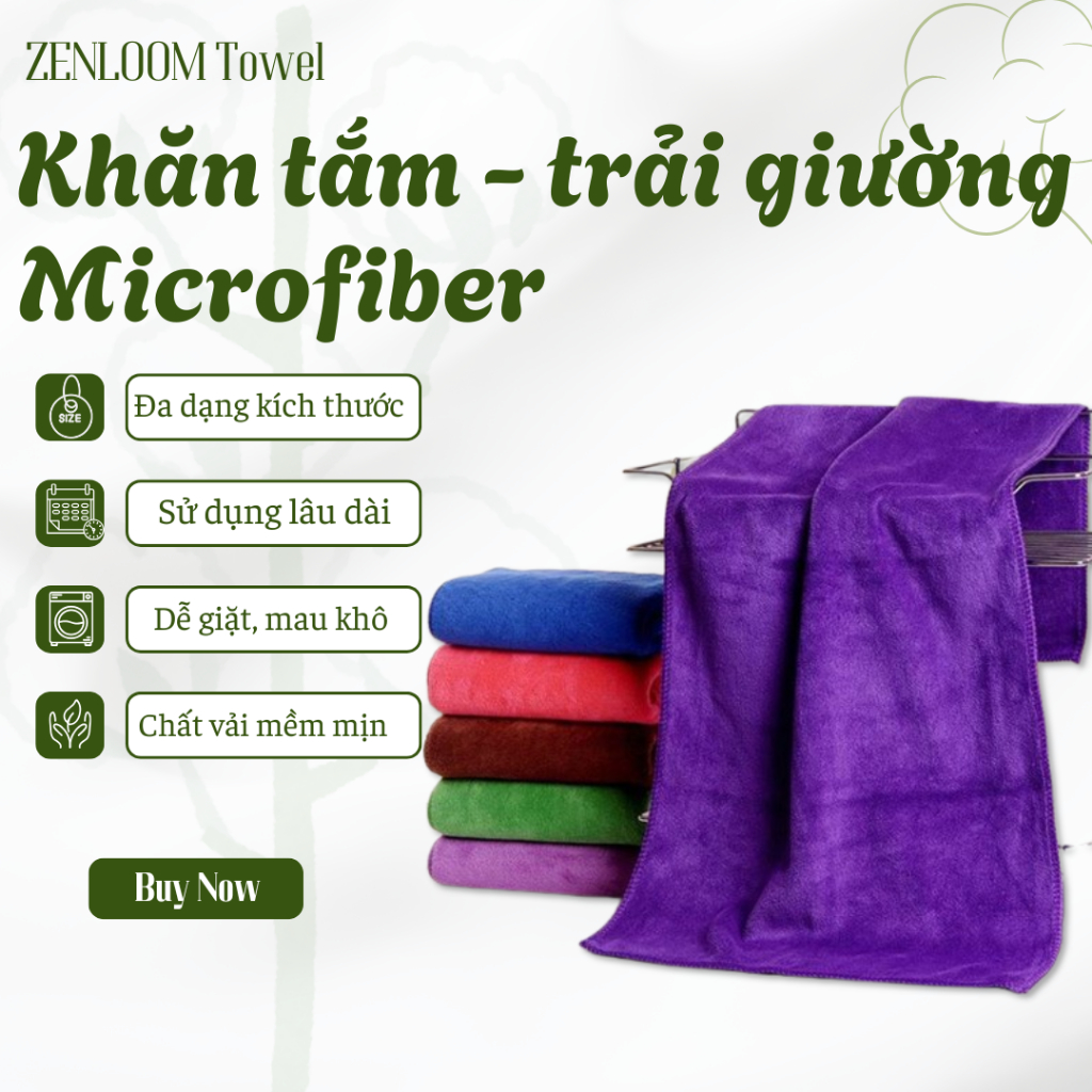 Khăn tắm, trải giường Microfiber Siêu Thấm | Không Rụng Lông, Lau Xe – Nhà Bếp – Spa – Kính Tay, Nhanh Khô, Đa Năng