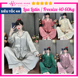 Đồ ngủ nữ 40-60kg, pijama dài tay viền lé túi giả lụa latin mịn mát 60DD39, đồ bộ nữ đồ mặc nhà trơn sang chảnh