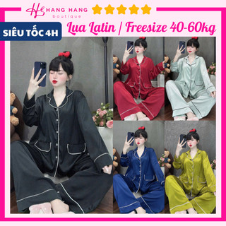 Đồ ngủ nữ 40-60kg, pijama dài tay viền lé túi giả lụa latin mịn mát 60DD39, đồ bộ nữ đồ mặc nhà trơn sang chảnh