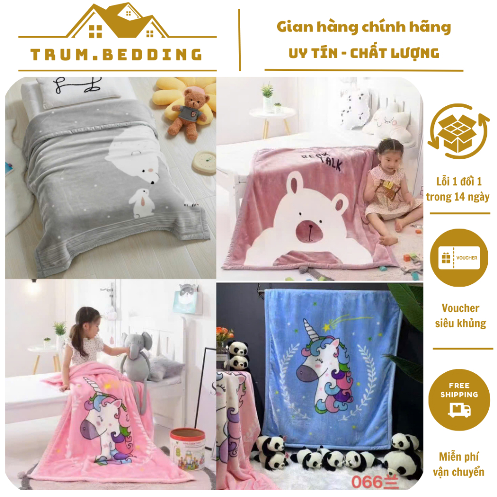 Chăn Tuyết 2 Lớp Thu Đông Cho Bé Trai Gái 1x1,4m– Nhiều Mẫu Dễ Thương, Mang Đi Học Tiện Lợi