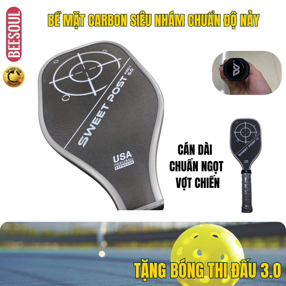 Vợt Pickleball Điểm Ngọt chính hãng Beesoul bề mặt T700 chuẩn độ nảy tăng khả năng tập luyện