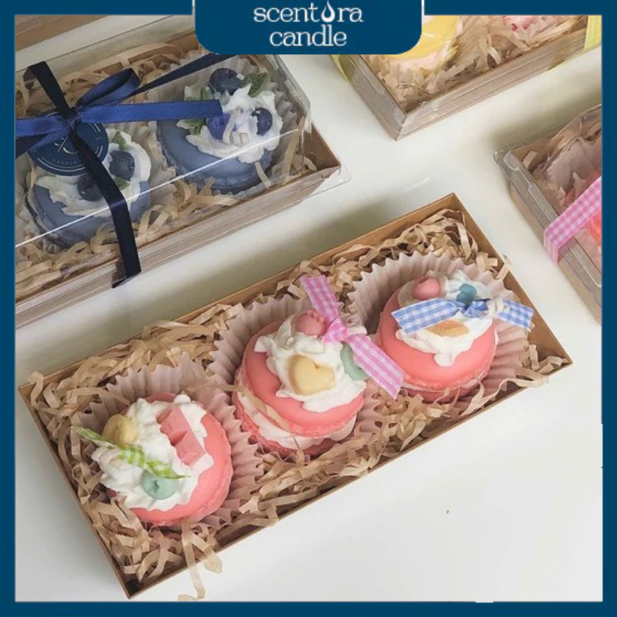 SET 3 Bánh Macaron Nến Thơm Scentora Candle 175gr, Thơm Phòng, Decor Trang Trí, Tặng Quà Sinh Nhật