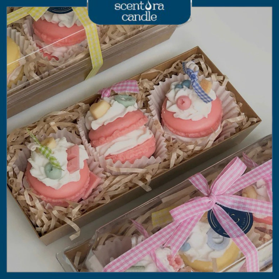 SET 3 Bánh Macaron Nến Thơm Scentora Candle 175gr, Thơm Phòng, Decor Trang Trí, Tặng Quà Sinh Nhật