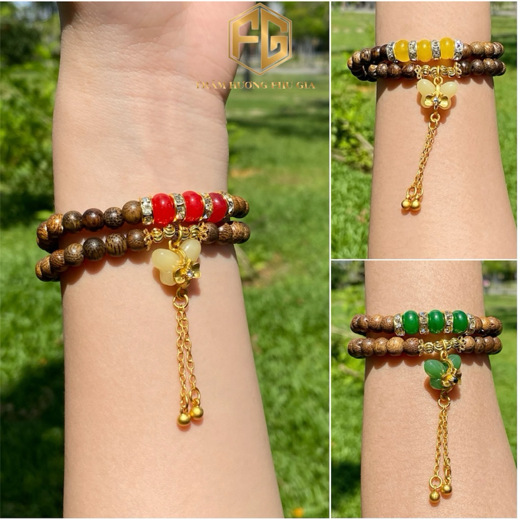 Vòng tay trầm hương mix charm đá cao cấp đeo tài lộc may mắn vòng tay nữ