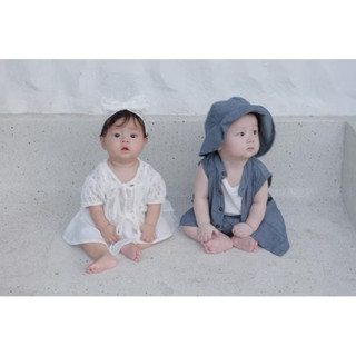Set Áo Khoác Ngắn + Quần Short + Mũ Vải Linen Bé Trai màu xanh