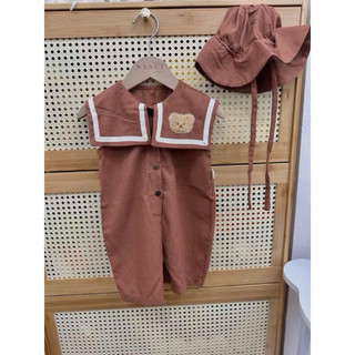 Jumpsuit Nâu Kèm Mũ Cho Bé