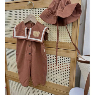 Jumpsuit Nâu Kèm Mũ Cho Bé