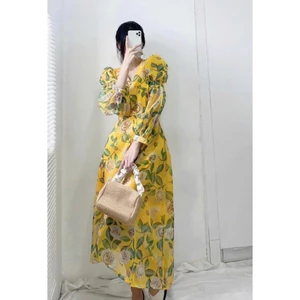 Đầm midi tay bồng họa tiết hoa A1109