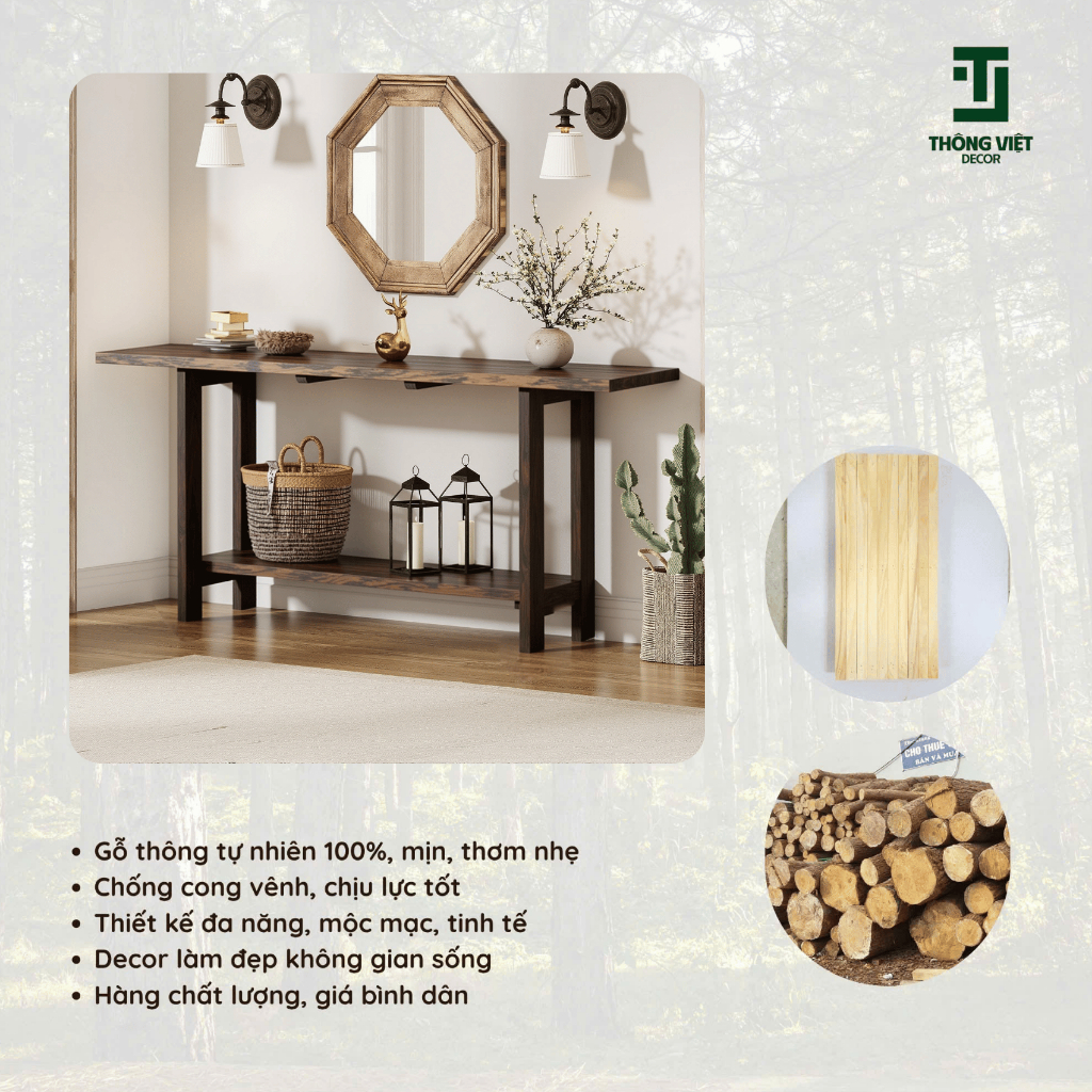 [TV-D008]Bàn Console Trang Trí Phòng Khách, Bàn Đặt Sảnh Kệ Trưng Bày Decor Phong Cách Tối Giản Gỗ Tự Nhiên
