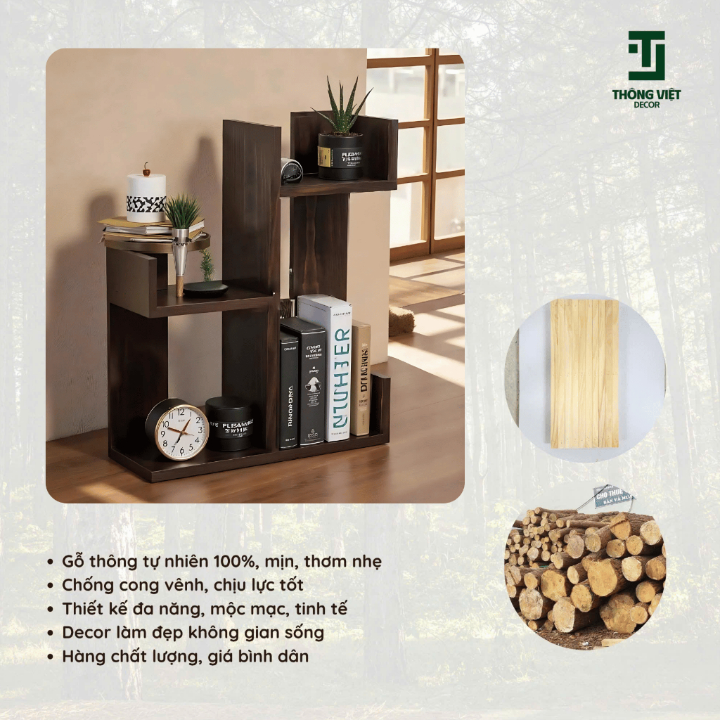 [TV-D006] Kệ Gỗ Decor Xương Rồng Mini Kiêm Tap Đầu Giường, Tủ Đựng Sách Mini Trang Trí Phòng Ngủ