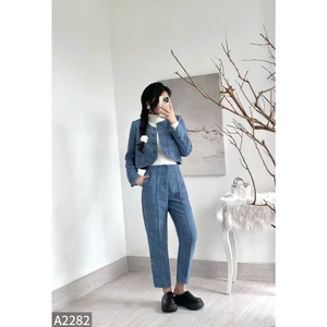 Set dạ: áo cổ tròn phối túi + quần baggy A2282