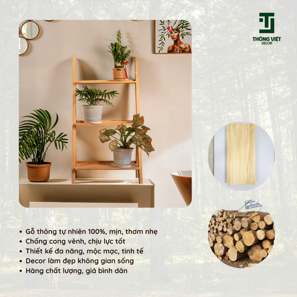 [TV-K007] Kệ Gỗ Decor Cây Cảnh 3 Tầng, Giá Trưng Bày Tiểu Cảnh Mini Trang Trí Ban Công Sân Vườn