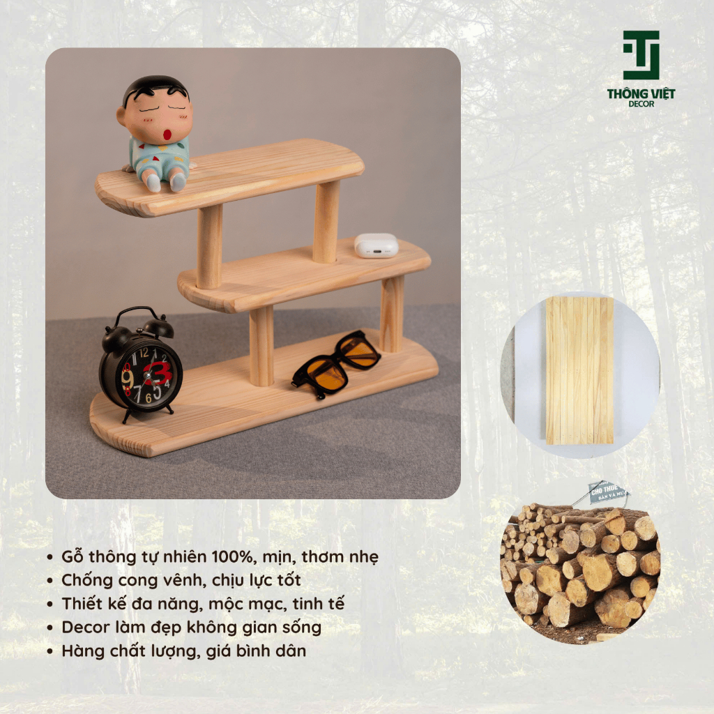 [CHỐNG MỐC] Kệ Gỗ Mini Để Bàn Trang Trí, Giá Đỡ Đồng Hồ Trưng Bày Đồ Decor Để Bàn Học - [TV-D012]