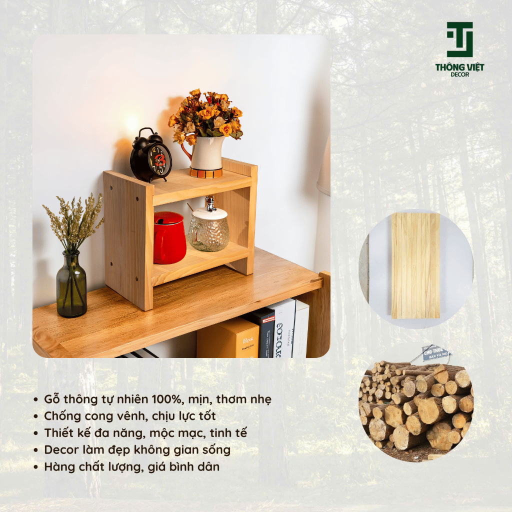 [TV-T003]Kệ Gỗ Tự Nhiên Đa Năng Để Gia Vị Sách Đồ Decor, Trang Trí Nhà Bếp Bàn Làm VIệc Bàn Ăn Bền Đẹp
